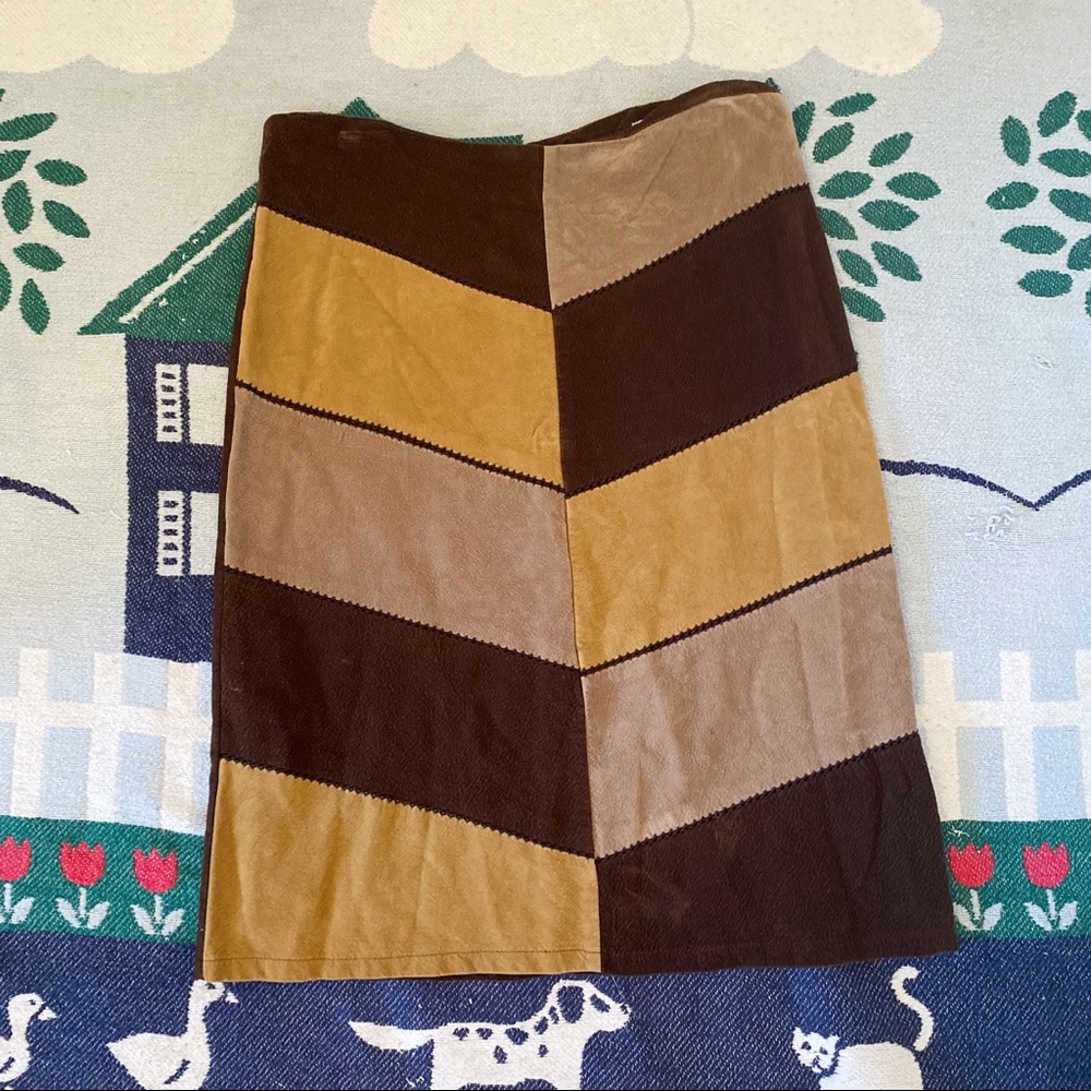 Vintage Patchwork Suede Western 70s Style Skirt